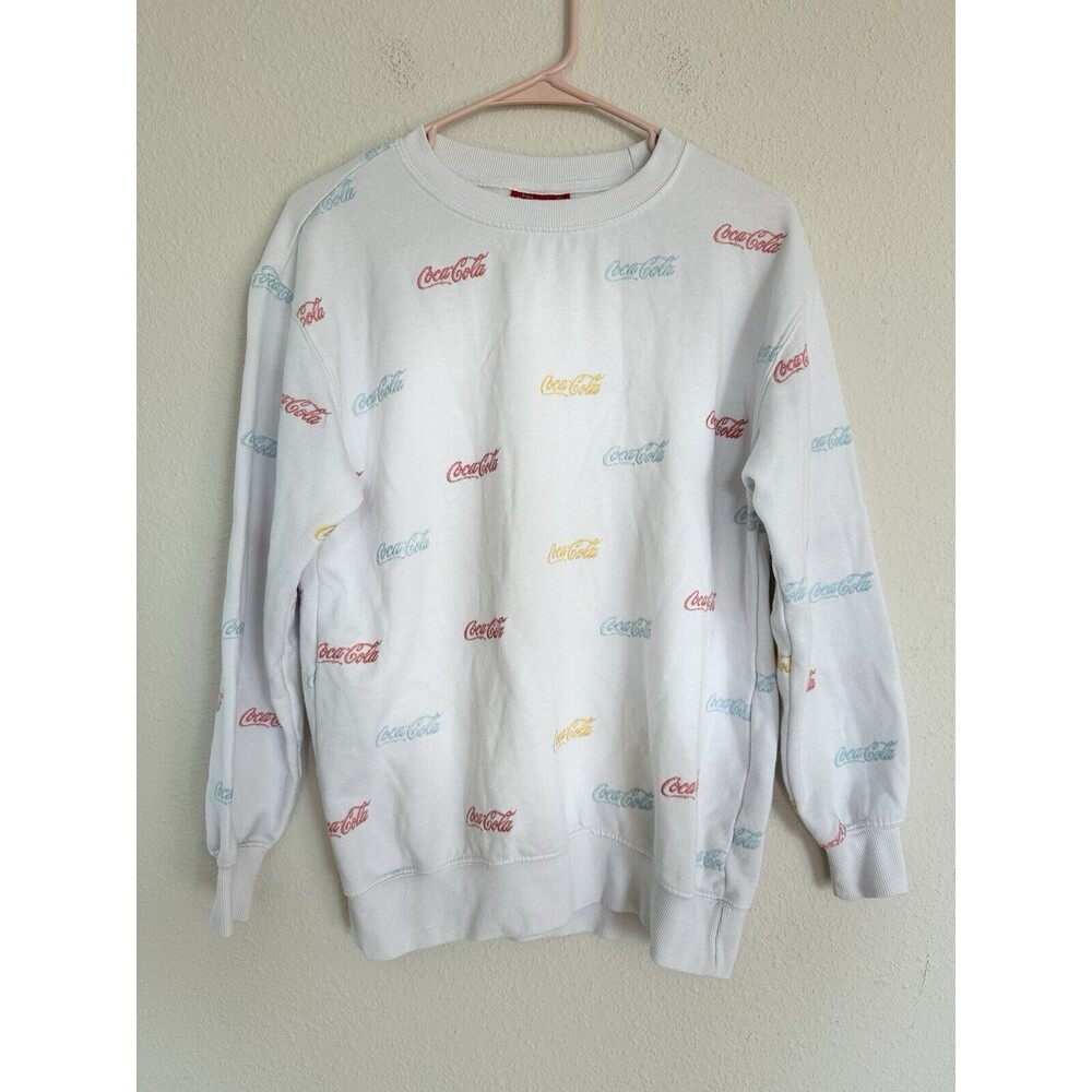 Coca Cola Embroidered Crew Neck Sweatshirt Rainbow Pastel Athleisure Size XS